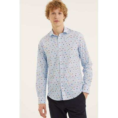 A fish named Fred slim fit overhemd met all over print lichtblauw A fish named Fred slim fit overhemd met all over print lichtblauw