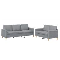 vidaXL 2-delige Loungeset met kussens stof lichtgrijs, fauteuil, 3-zitsbank, sofa, 2-zitsbank, bank, 2 zitsbank, zitbank, fauteuil stoel, 2 zits bank