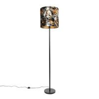 QAZQA Klassieke vloerlamp zwart stoffen kap bloemen 40 cm - Simplo - thumbnail