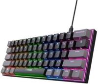 Trust Gaming GXT 867 Acira mechanisch toetsenbord, 60% Spaans, QWERTY-toetsen, dual functietoetsen, RGB-verlichting, compact gaming-toetsenbord, programmeerbaar, met USB-kabel, pc, laptop, zwart/grijs