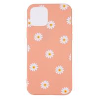 Shop4 - iPhone 12 Pro Hoesje - Zachte Back Case Madeliefjes Donker Roze