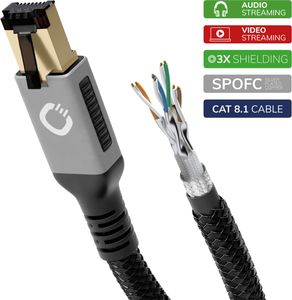 Oehlbach D1C13352 RJ45 Netwerkkabel, patchkabel CAT 8.1 1.00 m Zwart, Goud 1 stuk(s)