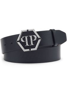 Philipp Plein hexagon logo-buckle leather belt - Bleu