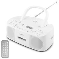 MEDION E65010 stereoradio (CD-speler, cassette, USB-aansluiting, AUX-audio-ingang, MP3-weergave. FM PLL-radio, 40 zendergeheugen, batterijvoeding, afstandsbediening) wit