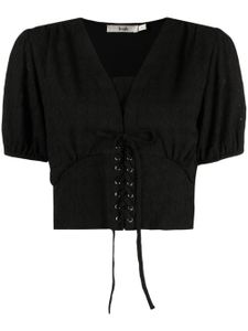 b+ab blouse froncée à détail de laçage - Noir