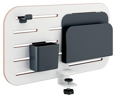 Leitz Ergo Klein Bureau Pegboard met Accessoires voor een Opgeruimd Bureau, Compatibel met een Bureaudikte van 35mm, Brede Ophangsleuven, Klemmontage, 42cmx25cm, Ergo, Wit, 65480000