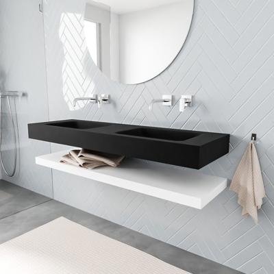 Zaro ALAN vrijhangende wastafel 150cm met wasbak dubbel en solid suface planchet in kleur Wit mat 0 lade(s)