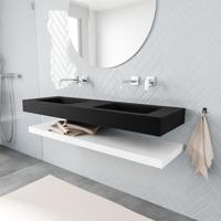 Zaro ALAN vrijhangende wastafel 150cm met wasbak dubbel en solid suface planchet in kleur Wit mat 0 lade(s)