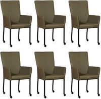 Set van 6 Olijfgroene leren moderne eetkamerstoelen Deal - met armleuning poot vierkant zwart met wiel - Toledo Leer Olive (olijfgroen leer) - thumbnail