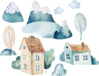 Muursticker - Huizen / 9 stuks - thumbnail