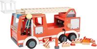 small foot houten brandweerauto, met zwenkbare ladder, slang & accessoires, brandweer speelgoed voor kinderen vanaf 3 jaar, 12657