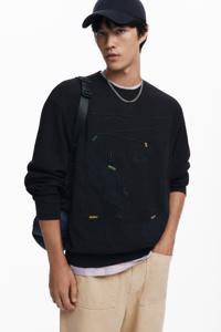 Sweatshirt met contrasterende borduursels - BLACK - XL