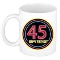 Bellatio Decorations Verjaardag mok / beker - happy birthday 45 jaar - neon - 300 ml