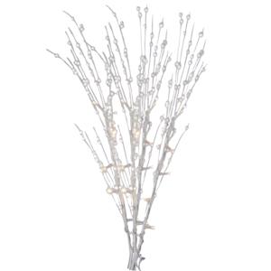 Witte glitter kunstbloemen kunsttak 76 cm met LED verlichting