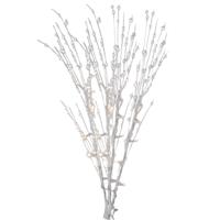 Witte glitter kunstbloemen kunsttak 76 cm met LED verlichting