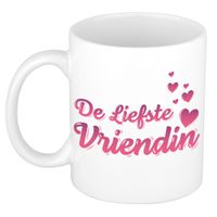 De liefste vriendin kado mok / beker wit met roze hartjes - verjaardagscadeau - thumbnail