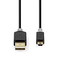 USB-Kabel - USB 2.0 - USB-A Male - USB Mini-B 5-Pins Male - 480 Mbps - Verguld - 2.00 m - Rond - PVC - Antraciet - Window Box