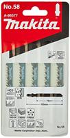 Zaagbladen voor hout/hoeveelheid: 5 / nr. 58 / dikte: 5 tot 65 mm / dikte: 5 tot 65 mm / lengte: 75 mm / type: HCS / tanden / inches: 8 Makita A-86577