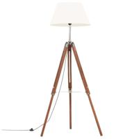vidaXL Vloerlamp driepoot 141 cm massief teakhout honingbruin en wit