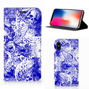 Mobiel BookCase Apple iPhone X | Xs Angel Skull Blauw