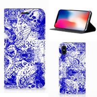 Mobiel BookCase Apple iPhone X | Xs Angel Skull Blauw - thumbnail