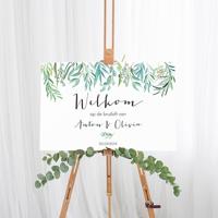 Gepersonaliseerd welkomstbord bruiloft lovely eucalyptus