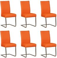 Set van 6 Oranje leren industriële eetkamerstoelen Remix - poot vierkant rvs - Toledo Leer Orange (oranje leer) - thumbnail