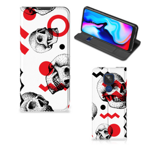 Mobiel BookCase Motorola Moto G9 Play Skull Red