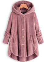 Cozy Long Sleeve Fleece Hooded Fuzzy Asymmetrical Hem Button Teddy Bear Coat