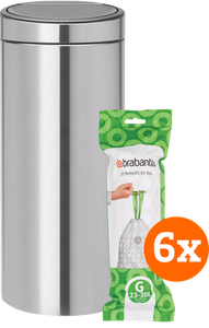 Brabantia Touch Bin 30 Liter Matt Steel + Vuilniszakken (120 stuks)