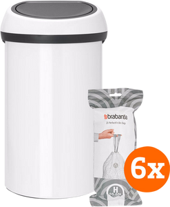 Brabantia Touch Bin 60 Liter White + Vuilniszakken (120 stuks)