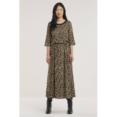 Geisha top met contrastbies bruin/oranje