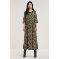 Geisha top met contrastbies bruin/oranje