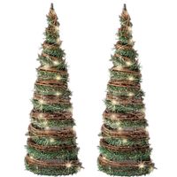 Set van 2x stuks kerstverlichting figuren Led kegels kerstboom rotan kegels 60 cm met 40 lampjes - thumbnail