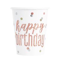 Unique Bekers Happy Birthday Meisjes 25 Cl Karton Wit 8 Stuks