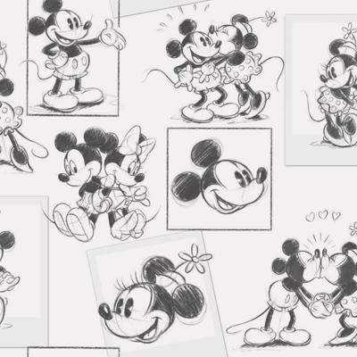 Kids at Home Behang Mickey and Minnie schets zwart en wit Kids at Home Behang Mickey and Minnie schets zwart en wit