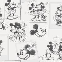 Kids at Home Behang Mickey and Minnie schets zwart en wit