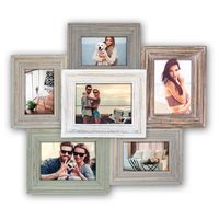 Multi fotolijst hout vintage met 6 lijstjes geschikt voor diverse foto maten   - - thumbnail