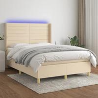 vidaXL Boxspring met matras en LED stof crèmekleurig 140x200 cm, bed, boxspringbed, tweepersoonsbed, slaapmeubel, boxspring bed, bed met matras
