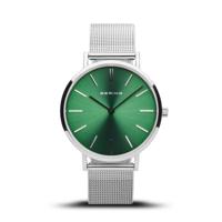 Bering 14134-008 Green 34mm Silver Mesh