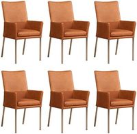 Set van 6 Cognac leren moderne eetkamerstoelen Royal - poot vierkant rvs - Rancho Leer Cognac (cognac leer) - thumbnail