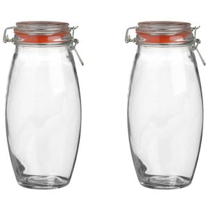 Weckpot/inmaakpot - 2x - 1.9L - glas - met beugelsluiting - D12 x H25 cm