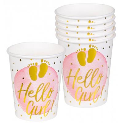 Boland Feestbekers Hello Girl! Meisjes Papier Wit/roze 6 Stuks
