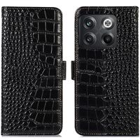 Crocodile Series OnePlus 10T/Ace Pro Wallet Leren Hoesje met RFID - Zwart - thumbnail