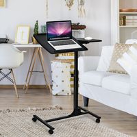 Laptoptafel in Hoogte Verstelbaar Bedtafel met Wielen 64 x 45 x 71-93 cm Zwart - thumbnail