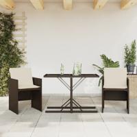 3-delige Bistroset met kussens poly rattan bruin - thumbnail