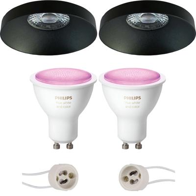 Pragmi Vrito Pro - Inbouw Rond - Mat Zwart - Ø82mm - Philips Hue - LED Spot Set GU10 - White and Color Ambiance - Bluetooth