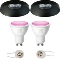 Pragmi Vrito Pro - Inbouw Rond - Mat Zwart - Ø82mm - Philips Hue - LED Spot Set GU10 - White and Color Ambiance - Bluetooth