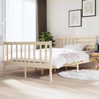 vidaXL Bedframe massief hout 135x190 cm 4FT6 Double, tweepersoonsbed, bedombouw, frame, bed, dubbel bed, bed frame, ledikant, bedframe met hoofdeinde