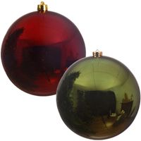 Kerstversieringen set van 6x grote kunststof kerstballen rood en groen 14 cm glans